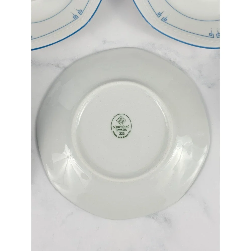 Schirnding Bavaria MCM Blue Greek Key Set of 6 Teacups & 5 Saucers